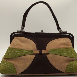 Via Spiga Unique Beautiful Suede Handbag in Carmel, Dark Brown, and Olive Green
